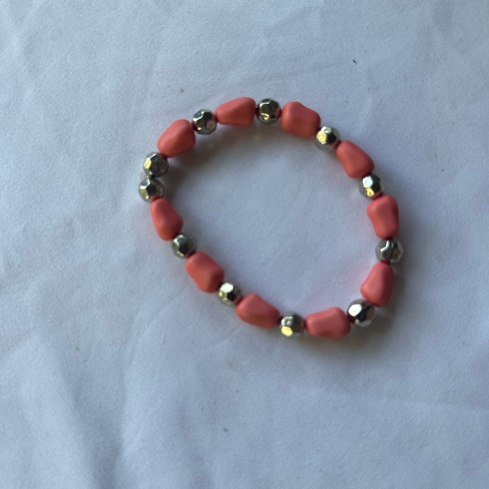 Coral and Silver Beaded Bracelet